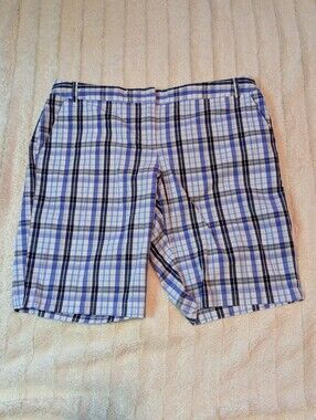 Women's Izod Blue and White Plaid Button-Front Short